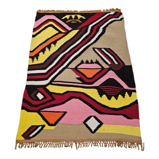 Vintage Mid-Century Modern Handwoven Tapestry, Abstract Design, Wool For Sale