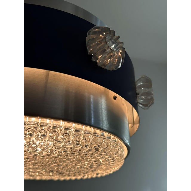 Metal Drum Pendant Lamp with Glass Rosettes, 1960s For Sale - Image 7 of 12