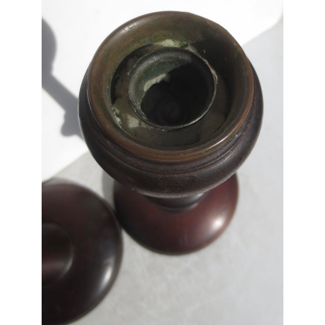 English Arts and Crafts Oak Candlesticks- A Pair of 2 For Sale - Image 10 of 10