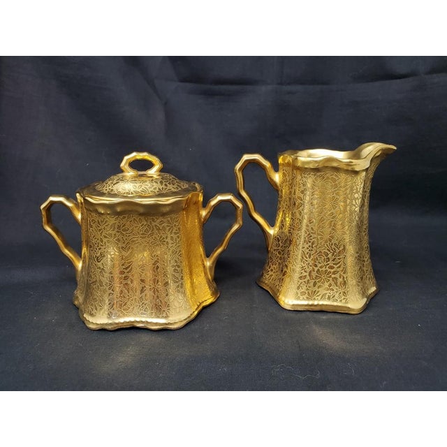 Vintage Wheeling Decorating Company WDC Ransom Creamer and Sugar Bowl Doves Roses Daisies For Sale - Image 4 of 16