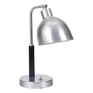 Art Deco Table Lamp in Nickel-Plated Steel and Oak, Czech, 1920s For Sale