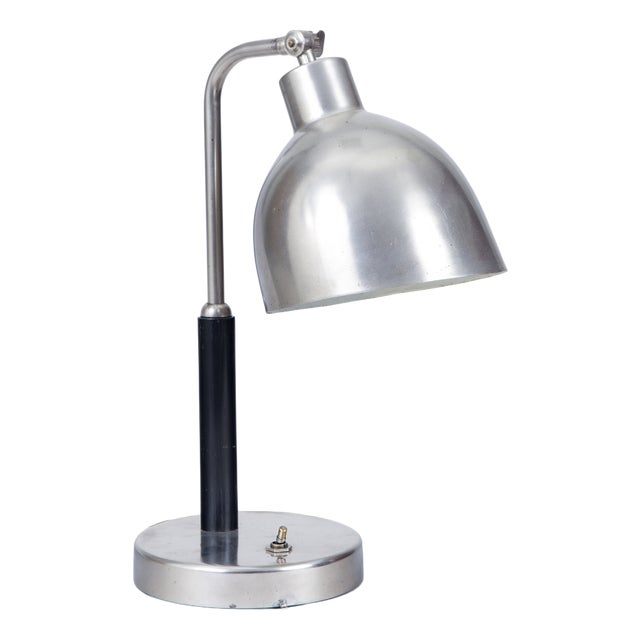 Art Deco Table Lamp in Nickel-Plated Steel and Oak, Czech, 1920s For Sale