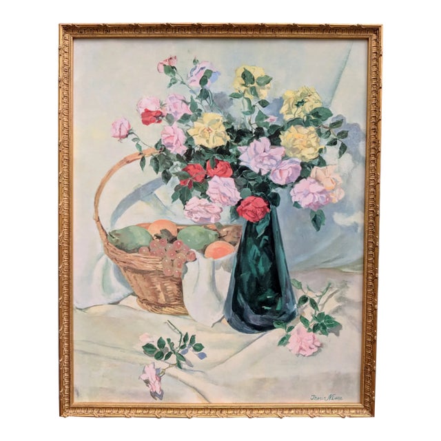 Vintage Still Life Botanical Floral Bouquet Framed Art Signed For Sale