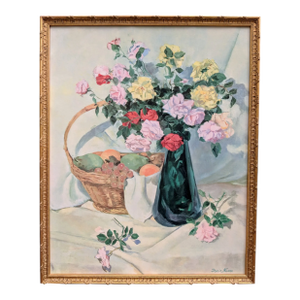 Vintage Still Life Botanical Floral Bouquet Framed Art Signed