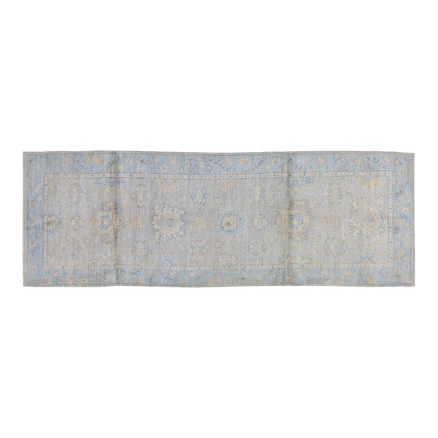 New Pakistani Oushak Hand Knotted Wool Rug, 3x8'7 For Sale