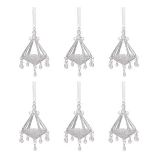 Chandelier Glass Holiday Ornaments, Set of 6, Silver For Sale