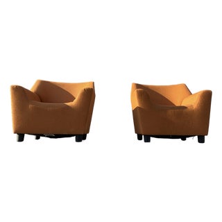 Pair of Herman Miller Geiger Swoop Club Chairs by Mark Goetz — Iconic Orange Upholstery, Made in Usa For Sale