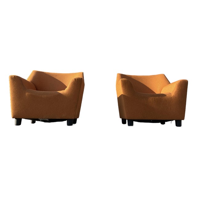 Pair of Herman Miller Geiger Swoop Club Chairs by Mark Goetz — Iconic Orange Upholstery, Made in Usa For Sale