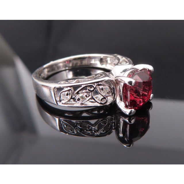 Late 20th Century 2.36ct Red Spinel, 0.12ct Diamond 18k White Gold Ring, Size 6.5 For Sale - Image 15 of 18