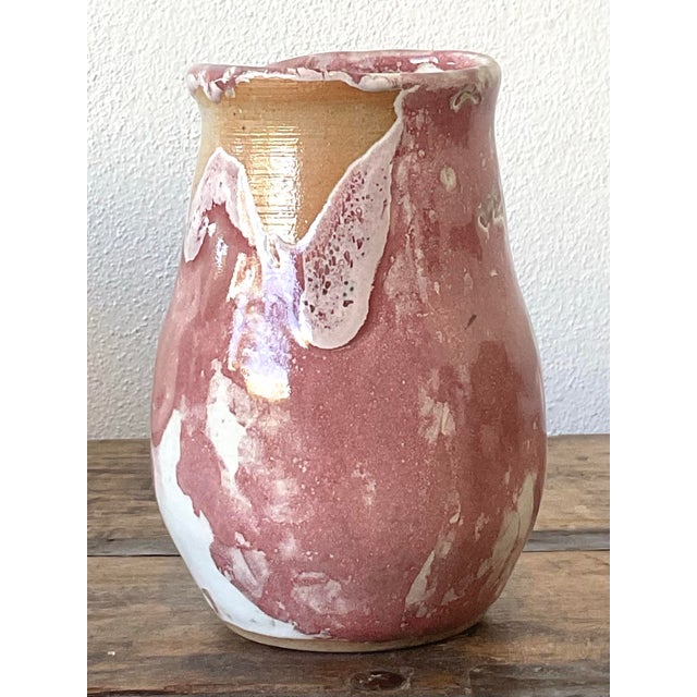 Rose Vintage Original Studio Pottery Drip Glaze Vase For Sale - Image 8 of 12