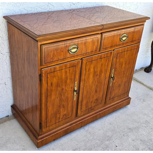 1970s Drexel Campaign Dry Bar Side Board Slide Top Rolling 1970s For Sale - Image 5 of 16