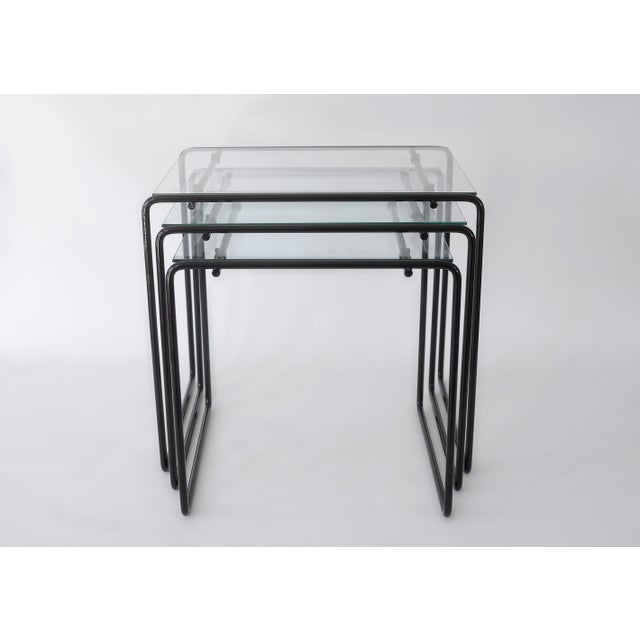 Vintage 80s Postmodern Black Metal & Glass Nesting Tables - Set of 3 For Sale - Image 14 of 17
