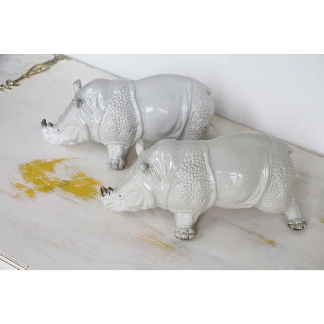 French Glazed Earthenware Rhinoceros Figurines - a Pair For Sale - Image 9 of 13