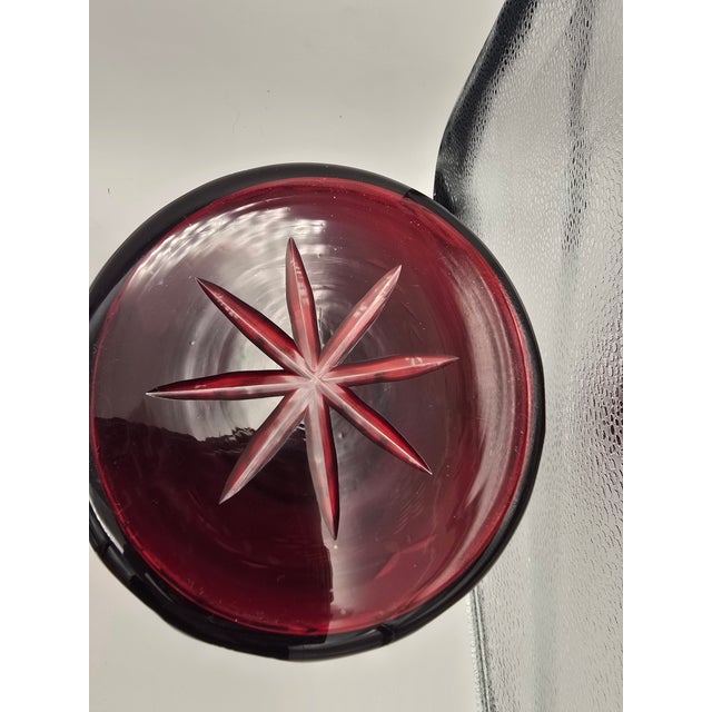 Late 19th Century Vintage Bohemian Cut to Clear Ruby Bedside Carafe Tumble Up Sets - Set of 6 For Sale - Image 5 of 6