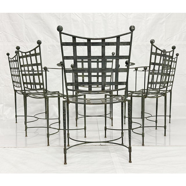 1970s Set of Six Mario Papperzini for Salterini, Iron Lattice Outdoor Armchairs, Attributed For Sale - Image 11 of 18