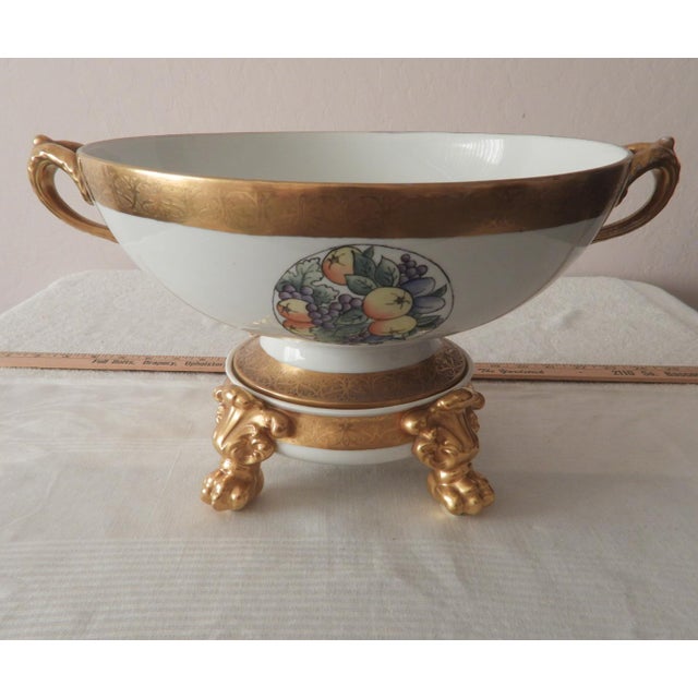 White 1900s Antique J. P. Limoges Nippon Art Deco Fruit Punch Bowl With Gold Gilt Pedestal Champagne Bucket For Sale - Image 8 of 8