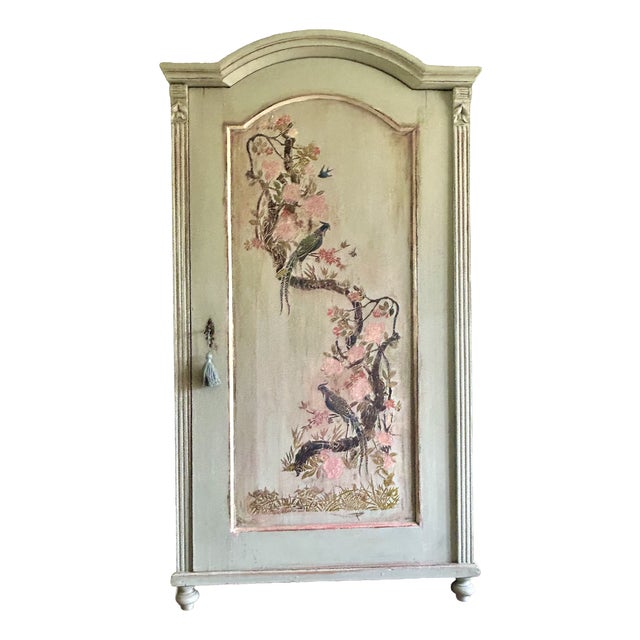 Antique Painted Pine Armoire with Chinoiserie Panel, 1890s For Sale