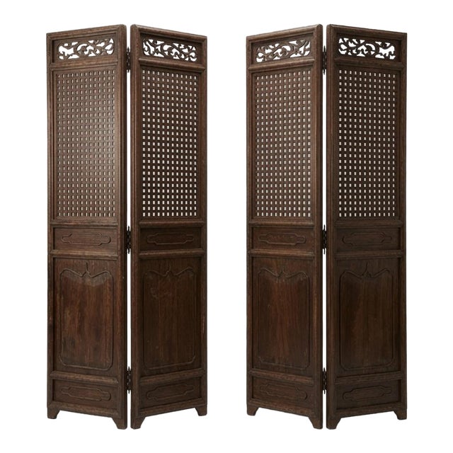 Pair of Antique Qing Chinese Carved Elm Wood Screens For Sale