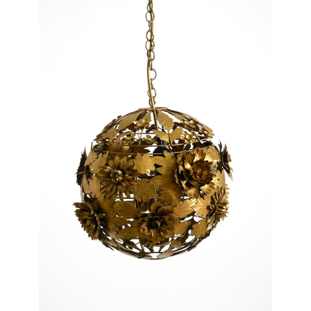 Metal Regency Floral Spherical Metal Ceiling Lamp, 1970s For Sale - Image 7 of 18