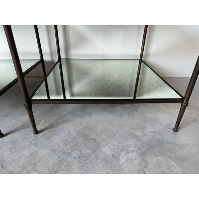Hollywood Regency Two - Tier Bronze & Mirror Glass Top Side - Coffee Tables - A Pair/ Sold For Sale - Image 11 of 12