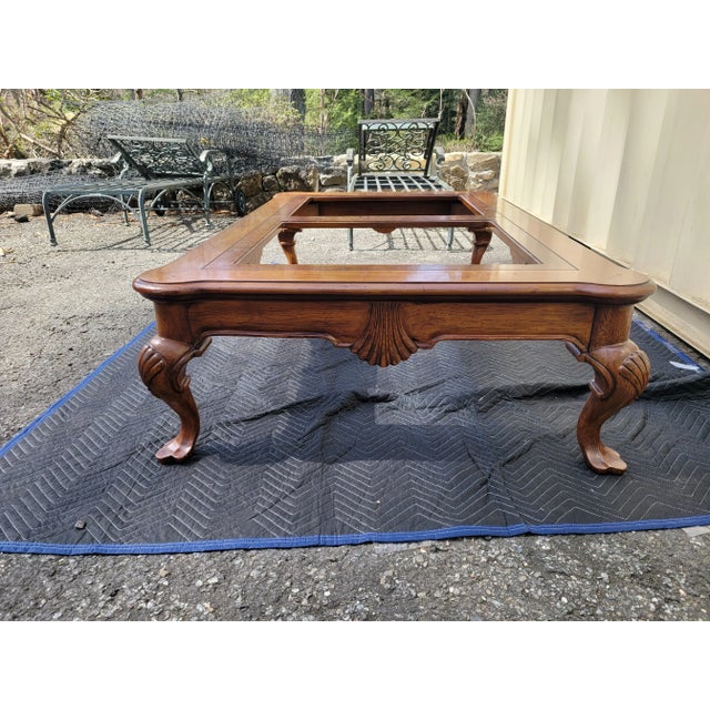 Wood 1970s Drexel Expansive Vintage Coffee Table With 2 Glass Inserts For Sale - Image 7 of 9