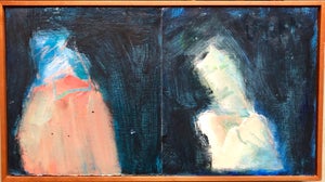 Marianne Kolb, "Two for Francis" Mixed Media Figural Abstract Oil Painting, 2000