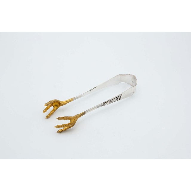 Silver Salad Tongs with Gold Claws For Sale - Image 4 of 4