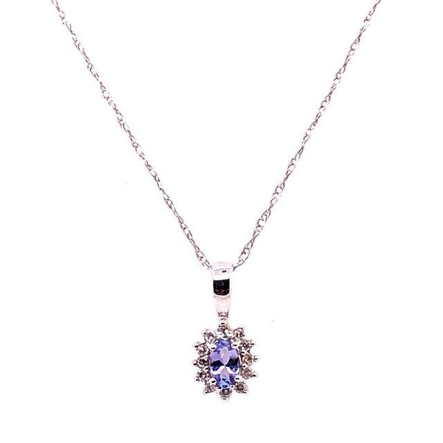 2020s 14 Karat White Gold Necklace With Diamonds and Oval Tanzanite Pendant For Sale - Image 5 of 12
