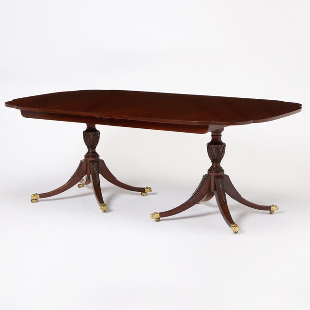 English George III Style Mahogany Double Pedestal Extending Dining Table For Sale - Image 10 of 10