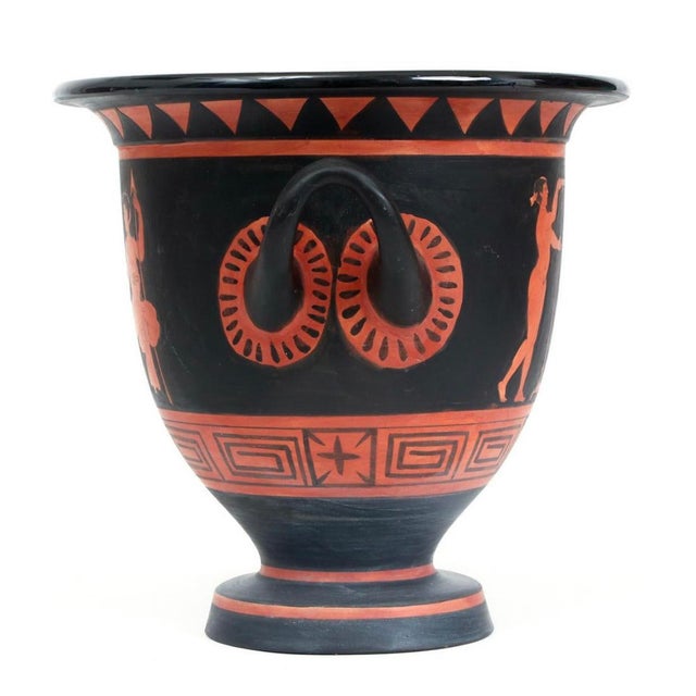 Ancient Greek urn, black and orange polychrome decoration with two handles, 19th century copy, measuring 10 by 10.5...