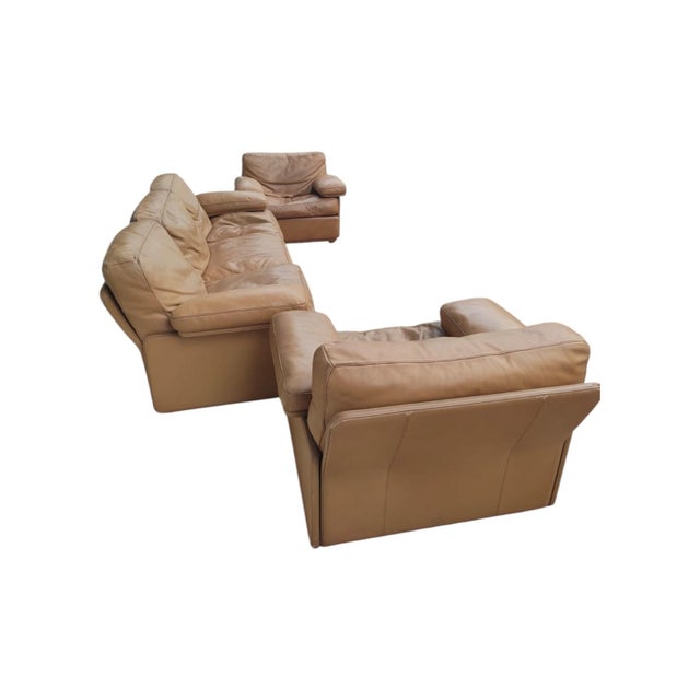 Leather Sofa and Armchairs from Potrona Frau, 1980s, Set of 3 For Sale - Image 9 of 11