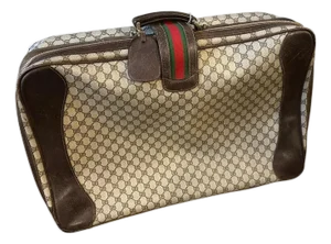 Vintage 1980s Gucci Iconic Gg Monogram Suitcase With Web Stripe
