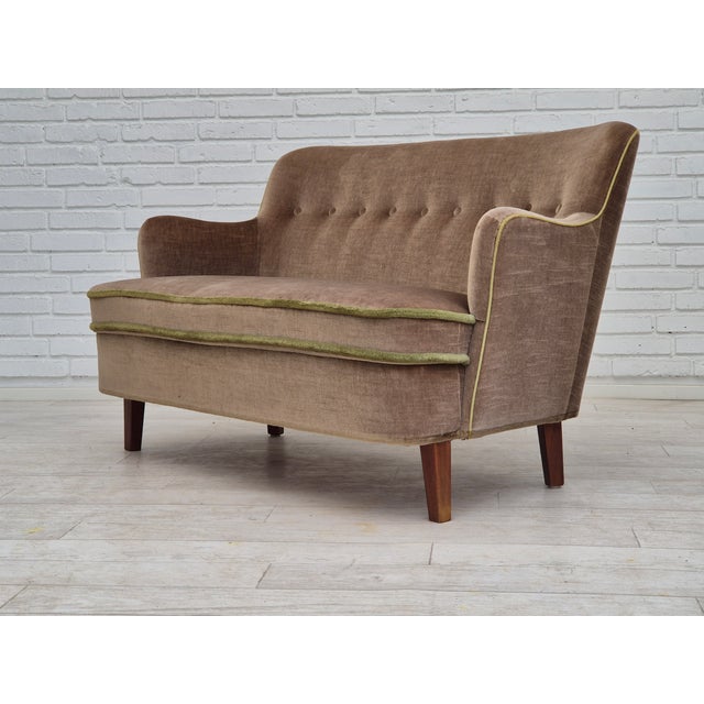 Danish 2-Seater Sofa in Velour & Beech, 1960s For Sale - Image 15 of 18