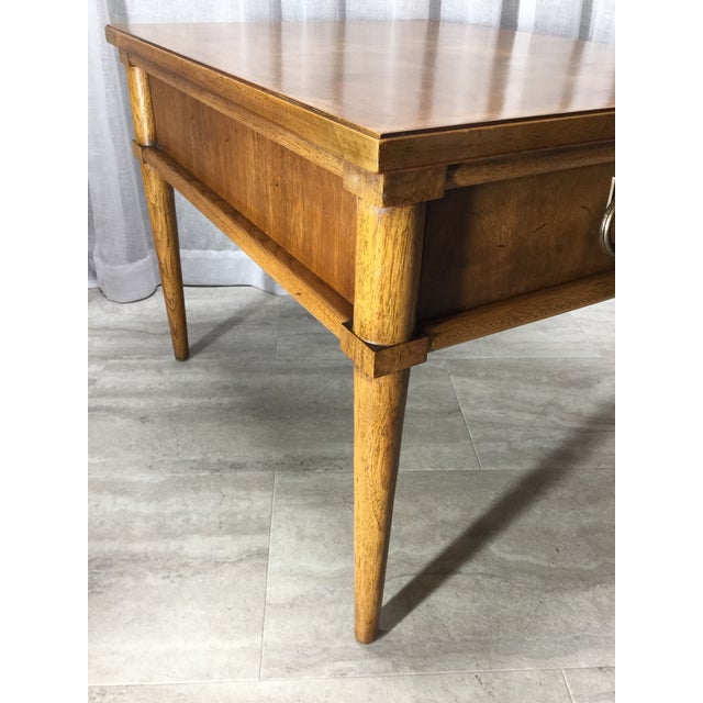 MidCentury Modern Thomasville Oak Parquet Accent Side Table With