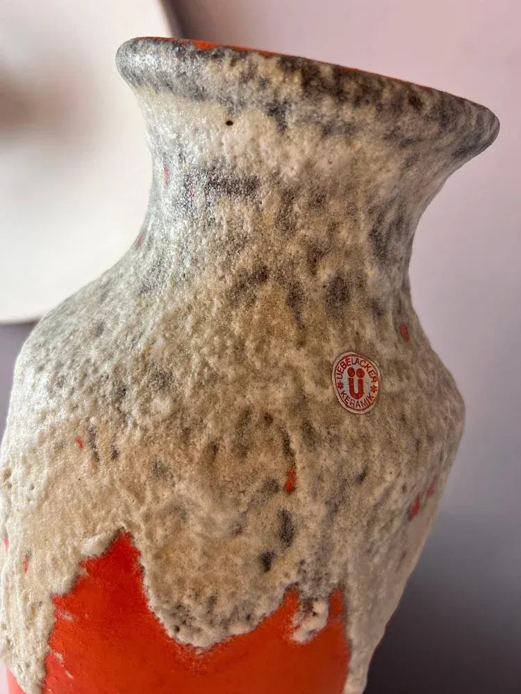 Orange White Model 1439/40 Fat Lava Vase from Uebelacker Keramik