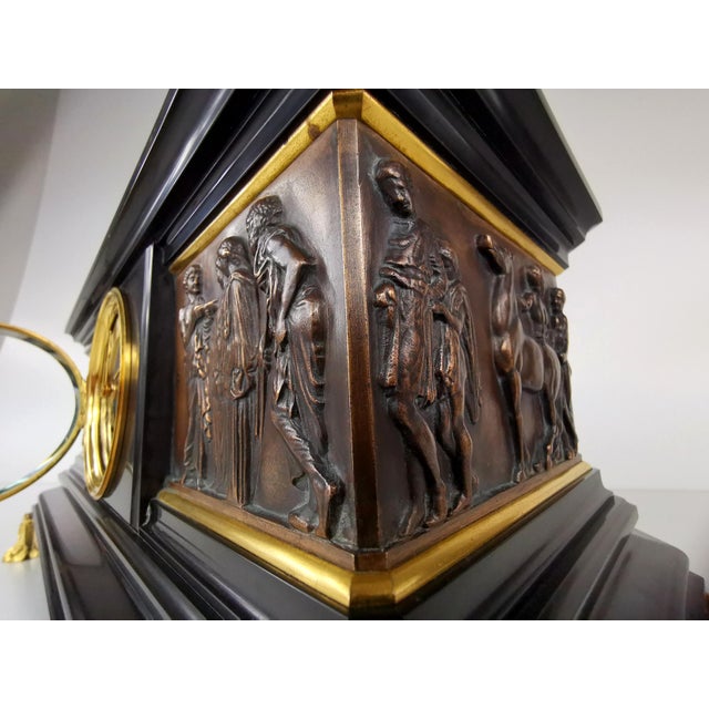 Metal Antique French Bronze and Marble Mantel Clock by Ferdinand Barbedienne, 19th Century For Sale - Image 7 of 10