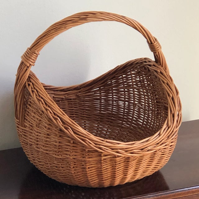 Vintage Handwoven Double Handle Gathering Basket For Sale In Baltimore - Image 6 of 11