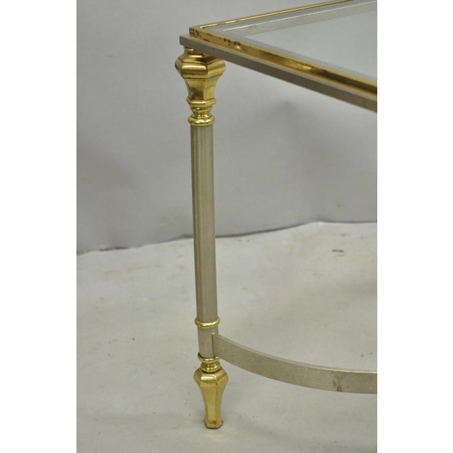 Vintage French Directoire Maison Jansen Style Steel Brass Low Square Side Table For Sale - Image 14 of 17