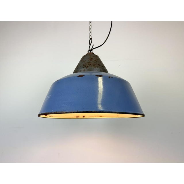 Industrial Blue Enamel and Cast Iron Pendant Light, 1960s For Sale - Image 14 of 16
