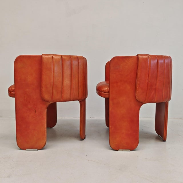 Leather Dinette Tub Chairs by Luigi Massoni for Poltrona Frau, 1970s, Set of 2 For Sale - Image 9 of 18