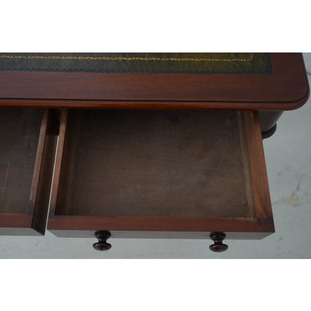 English Antique 2 Drawer Mahogany Leather Top Writing Desk For Sale - Image 4 of 17