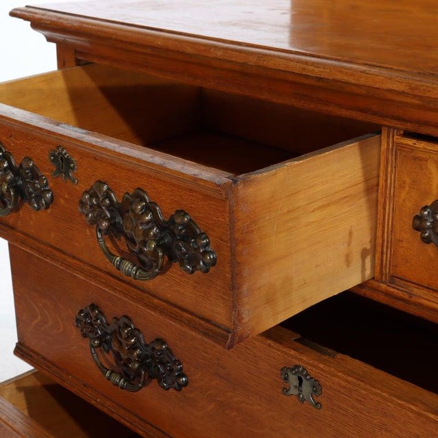 Antique Rj Horner Eastlake Carved Original Golden Oak 4-Drawer Mirrored Dresser For Sale - Image 11 of 14