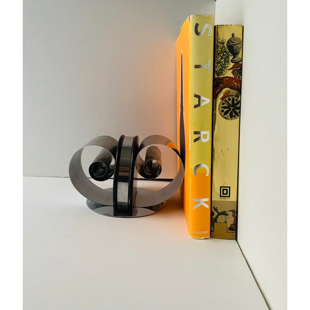 Silver Machine‑Age Art Deco Period Chrome Bookend, Dual Support for Books, 1930s For Sale - Image 8 of 11