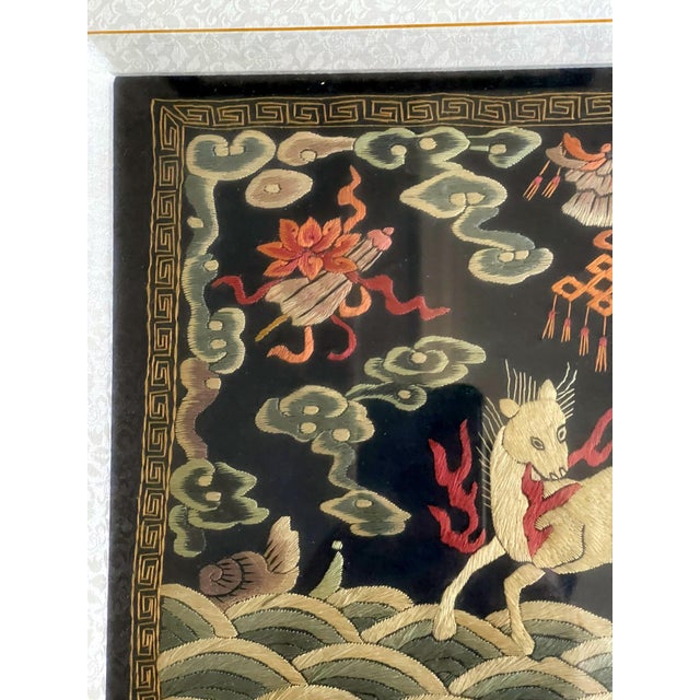White Framed Chinese Qing Dynasty Embroidered Ninth Military Rank Badge For Sale - Image 8 of 11