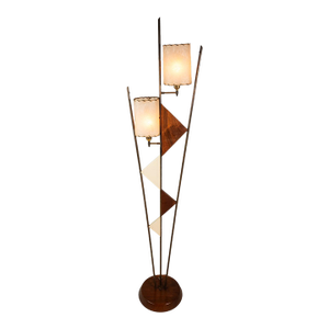 Mid-Century Modern Art Deco Atomic Era Custom-Made Floor Lamp W/ Geometric Shapes in Walnut & Brass, Usa, C. 1950s