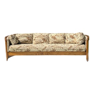1970s Vintage Mid Century Postmodern Howard Furniture Oak Barrel Sofa For Sale