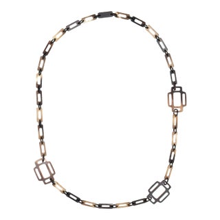 Hermes Attelage Horn Necklace Peach Lacquer Long 36" Square Links For Sale