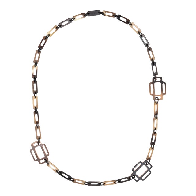 Hermes Attelage Horn Necklace Peach Lacquer Long 36" Square Links For Sale