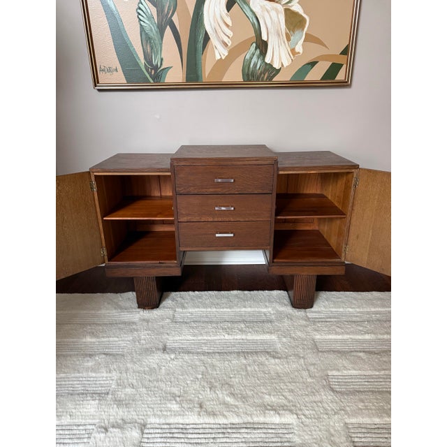 Antique Art Deco Oak Credenza Sideboard / Stepped Buffet Cabinet For Sale - Image 10 of 17