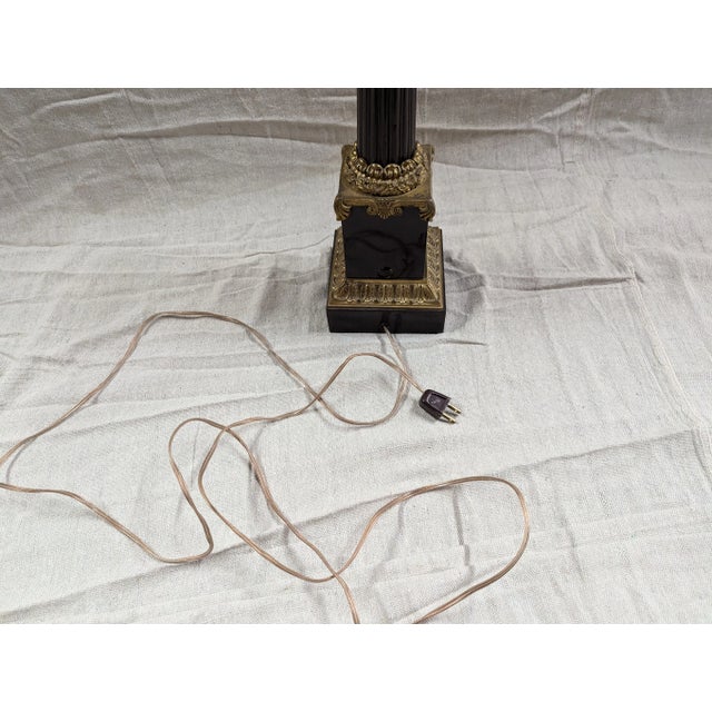 Gilt bronze oil lamp converted to electricity, French, late 19th century, by lampiste Louvrier, Angers, France.